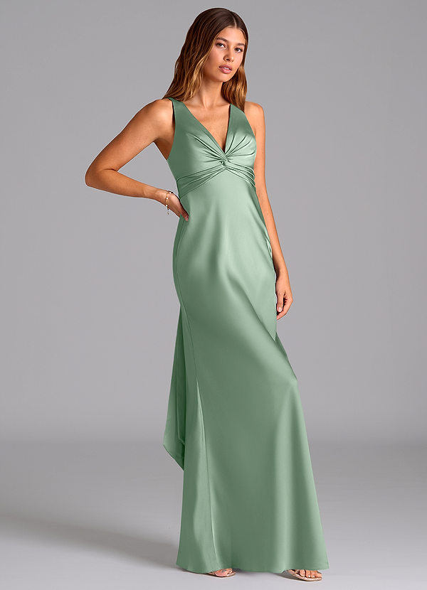 Azazie Hati Suknie dla druhen Syrena Satyna elastyczna Do ziemi Sukienka image1