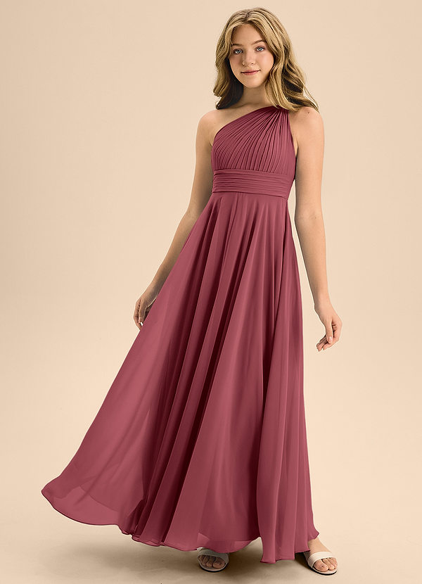 Azazie Charlize Junior Abito A-Line in Chiffon Plissettato Merlot image1