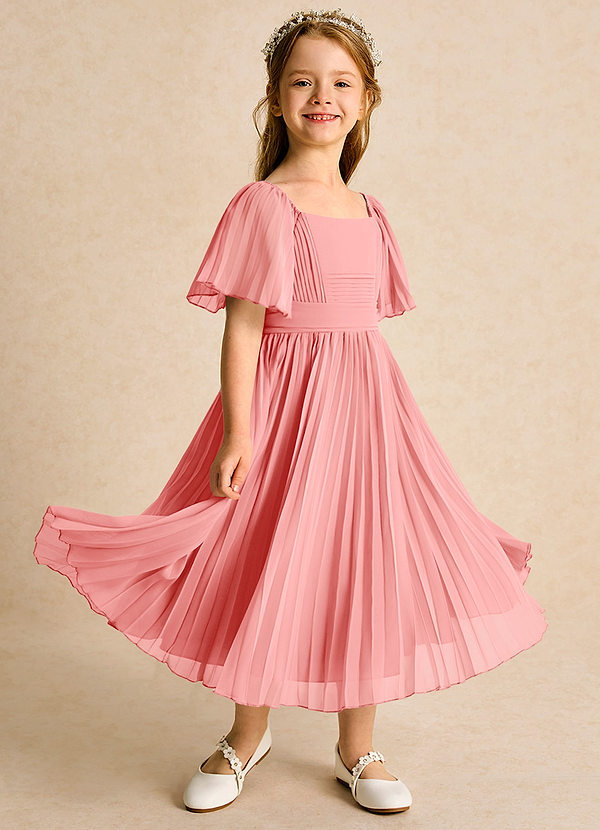 Azazie Gisele Abiti da Ragazza di Fiori Abito A-Line in Chiffon Plissettato Corallo image1