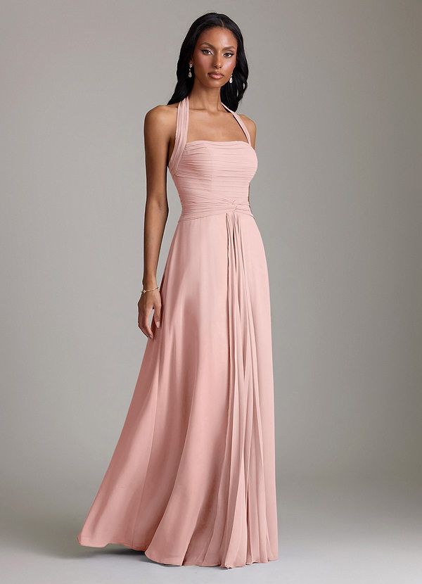 Azazie Clarisa Bridesmaid Dresses Powder Pink A-Line Pleated Chiffon Dress image1