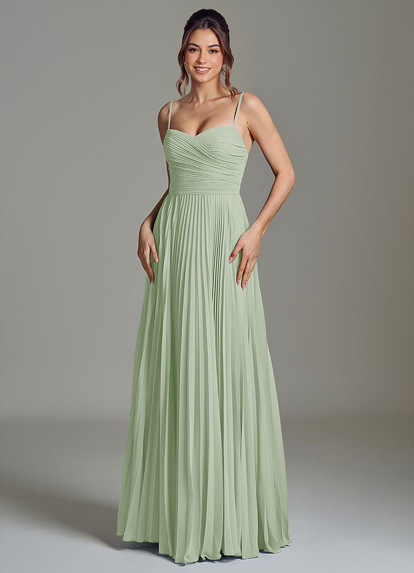 Azazie Catie 신부 들러리 드레스 A라인 스윗하트 네크라인 쉬폰 바닥 길이 드레스 image1