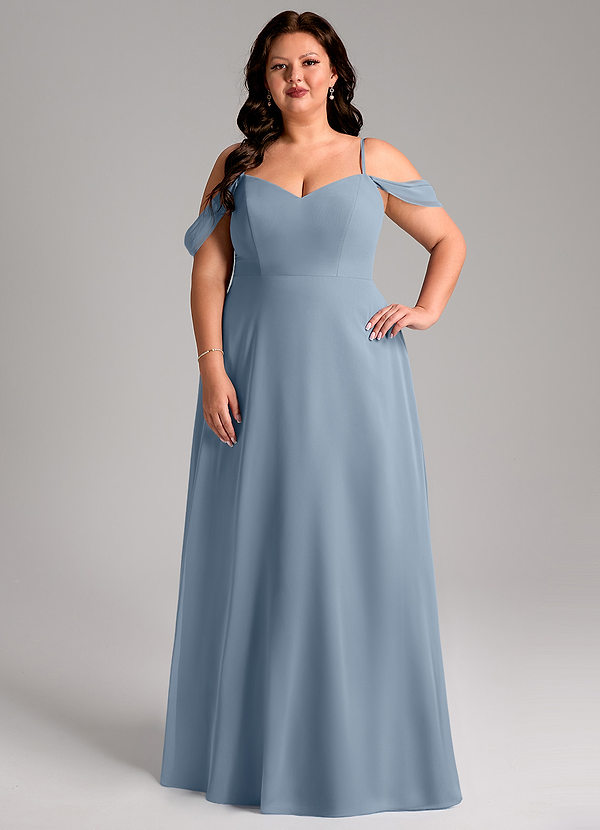 Azazie Marley Bridesmaid Dresses Dusty Blue A-Line Off the Shoulder Chiffon Convertible Dress image1