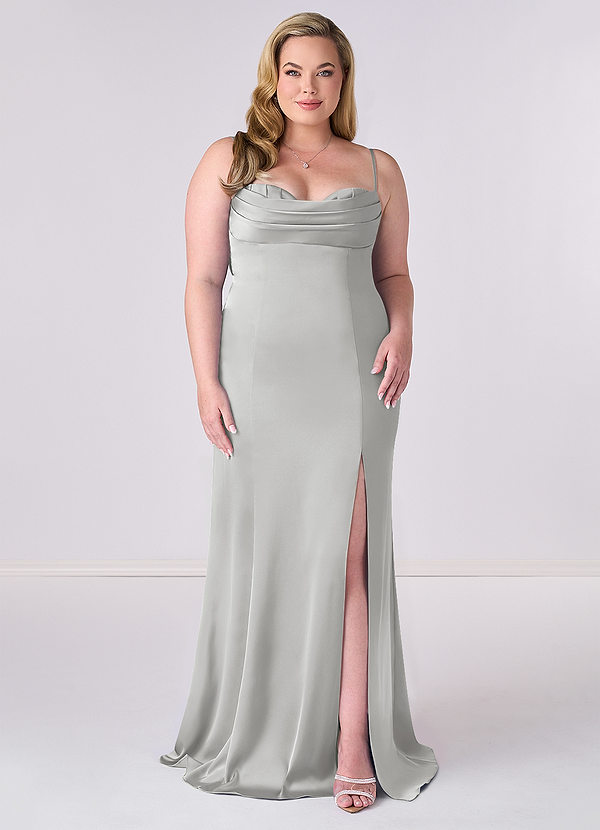 Barbie ♥ Azazie Abiti da Damigella Abito Sirena in Raso Elasticizzato Corsetto Argento image1