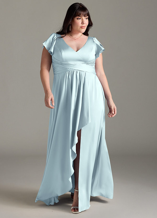 Azazie Omari Bruidsmeisjes Jurken Jurk van Stretch Satijn met A-Lijn De Nevel image1