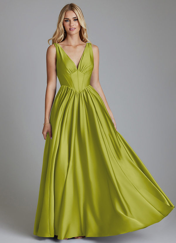 Azazie Delmie Brudtärneklänningar Klä av A-Linje i Stretch Satin Korsett Citrongräs image1