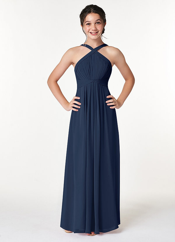 Azazie Anthea Junior Dark Navy Pleated Chiffon Dress image1