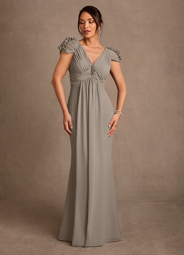 Azazie Louella Moeder van de Bruid Jurken A-Lijn Jurk van Chiffon Geplooid Taupe image1
