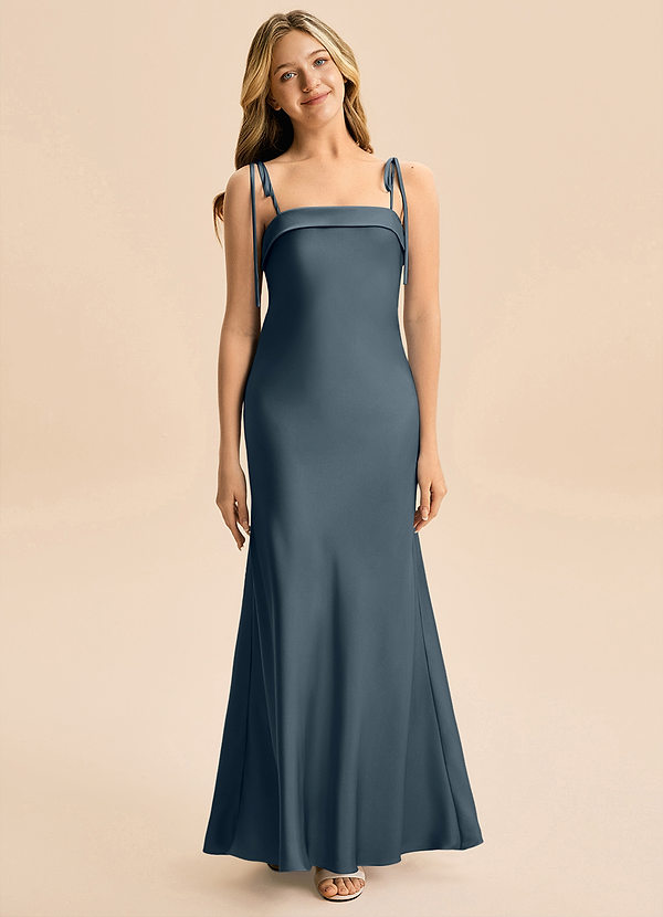 Azazie Willa Junior Twilight Mermaid Bow Stretch Satin Dress image1