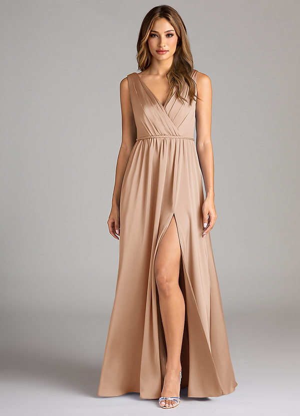 Azazie Tanicia Bridesmaid Dresses English Rose A-Line Pleated Stretch Satin Dress image1