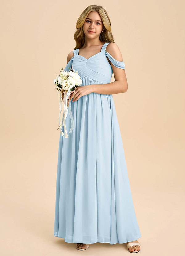 Azazie Lianne Junior Robe Trapèze en Mousseline de soie Épaule décolletée Bleu Ciel image1