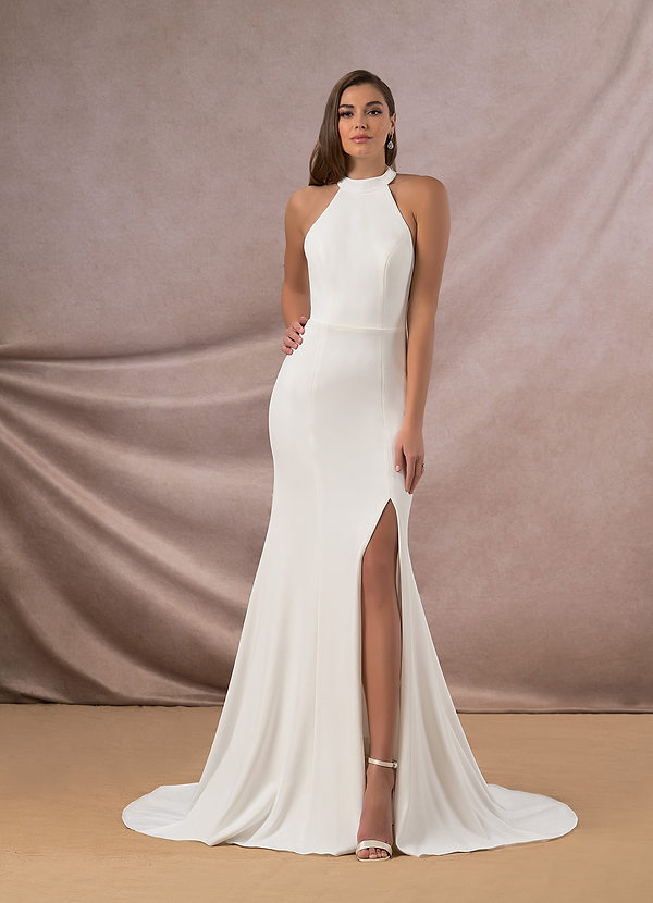 Chapel Train Stretch Crepe Winter Wedding Dress