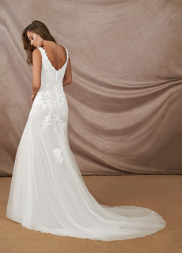 Azazie Bess Wedding Dresses Diamond White Sheath Sequins Tulle Dress image1