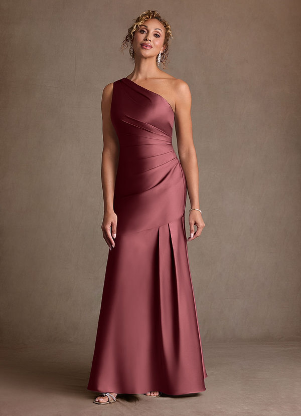 Azazie Haifa Mother of the Brides Dresses Merlot Mermaid One Shoulder Stretch Satin Dress image1