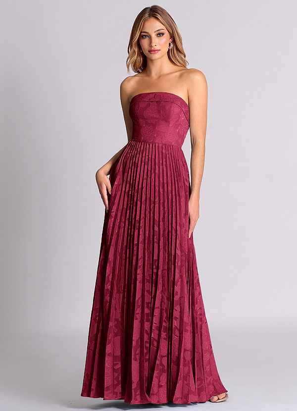 Azazie Mariana Bridesmaid Dresses Burgundy A-Line Strapless Floral Burnout Convertible Dress image1