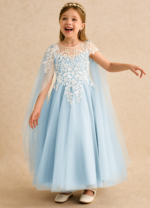 Azazie Dandelion Flower Girl Dresses Sky Blue Ball-Gown Lace Dress image1