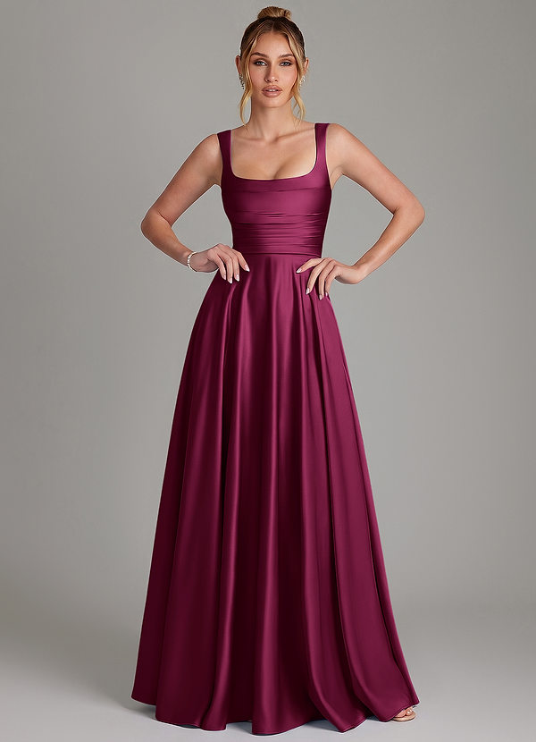 Azaria Bridesmaid Dresses Red Plum A-Line Corset Stretch Satin Dress image1
