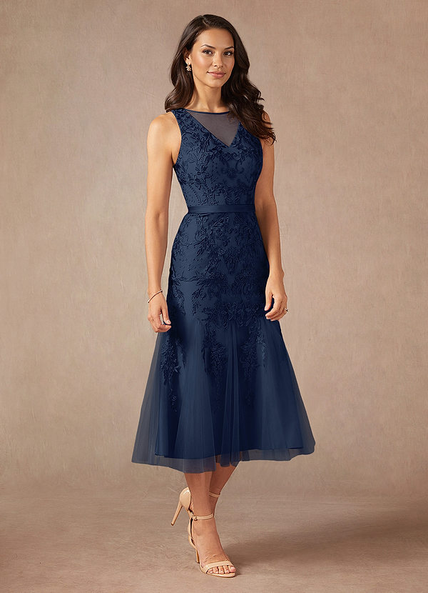 Azazie Herrin Mother of the Brides Dresses Dark Navy Mermaid Lace Dress image1