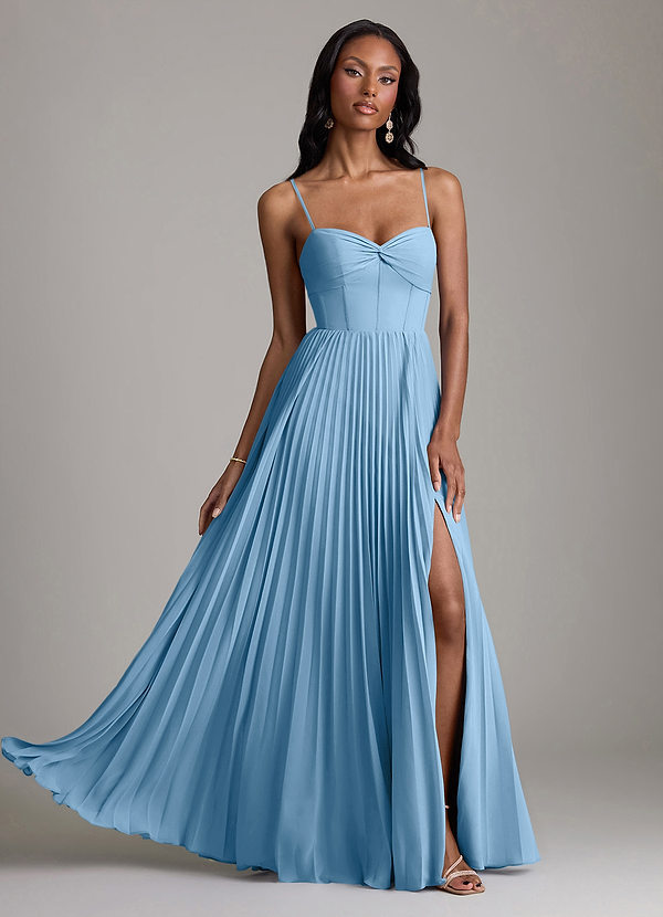 Azazie Akiko Brautjungfernkleider A-Linie Herzausschnitt Chiffon Kleid Stahlblau image1