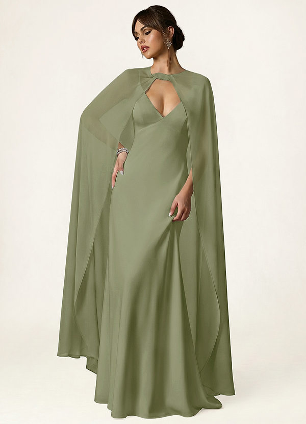 front Azazie Knot-Front Chiffon Long Cape