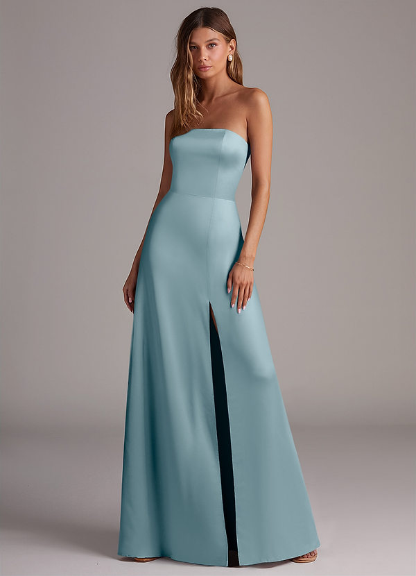 Azazie Wren Brudtärneklänningar Klä av A-Linje i Stretch Satin Axelbandslös Moody Blue Konvertibel image1