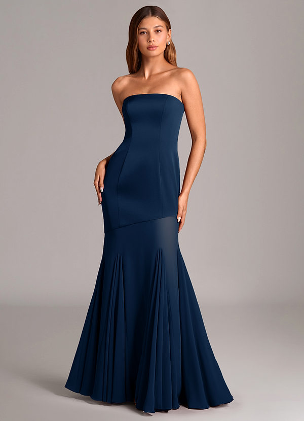 Azazie Uma Bridesmaid Dresses Dark Navy Mermaid Strapless Chiffon Convertible Dress image1