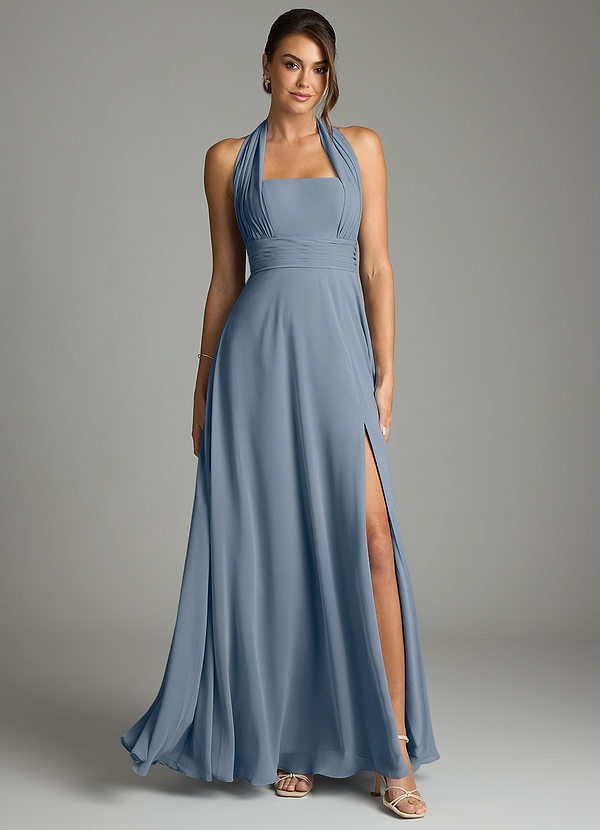 Azazie Tamira Suknie dla druhen Linia A Pofałdowany Szyfon Do ziemi Sukienka image1