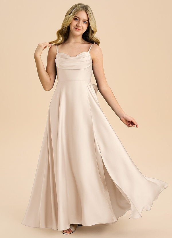 Azazie Bear Junior White Alabaster A-Line Sweetheart Neckline Stretch Satin Dress image1