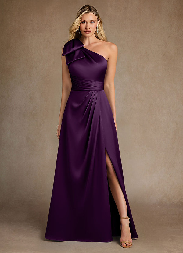 Azazie Easton Moeder van de Bruid Jurken A-Lijn Jurk van Stretch Satijn One-Shoulder Druif image1
