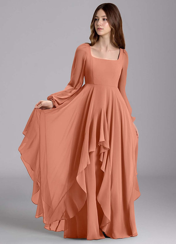 Azazie Clara Junior Robe Trapèze en Mousseline de soie Blouson Mai Tai image1