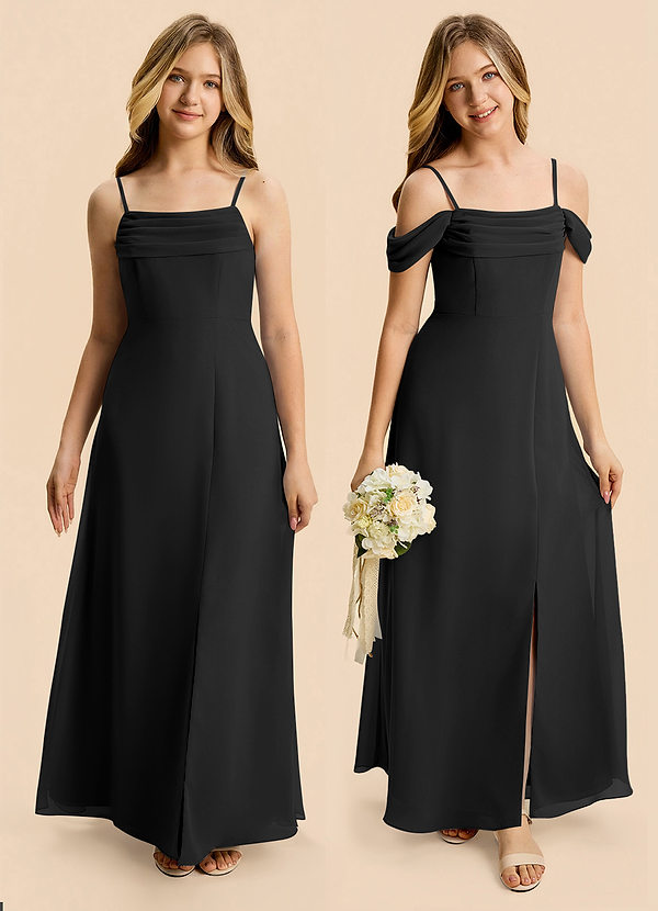 Azazie Lilly Junior Black A-Line Pleated Chiffon Dress image1
