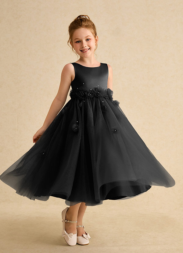 Azazie Lux Flower Girl Dresses Black A-Line Beaded Tulle Dress image1