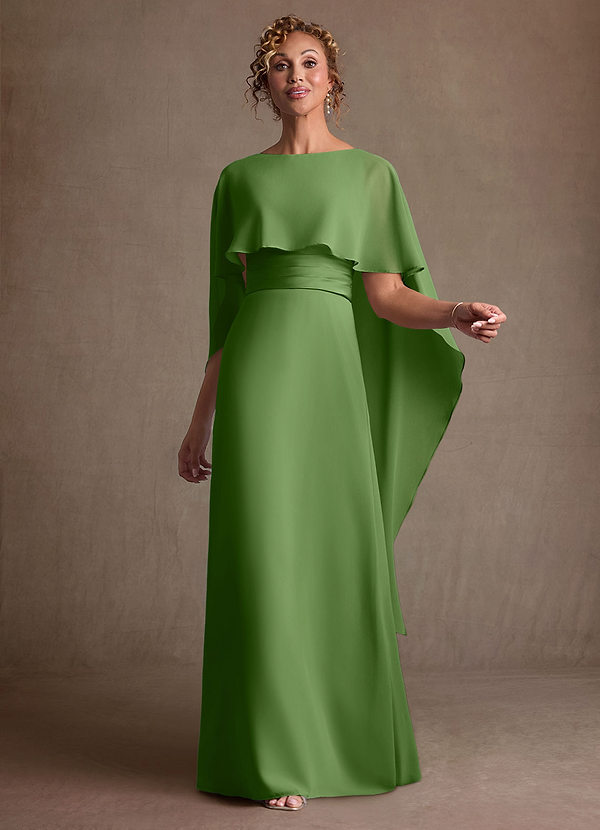 Azazie Marilla Robe Mère de la Mariée & du Marié Robe Trapèze en Mousseline de soie Plissée Basilic image1