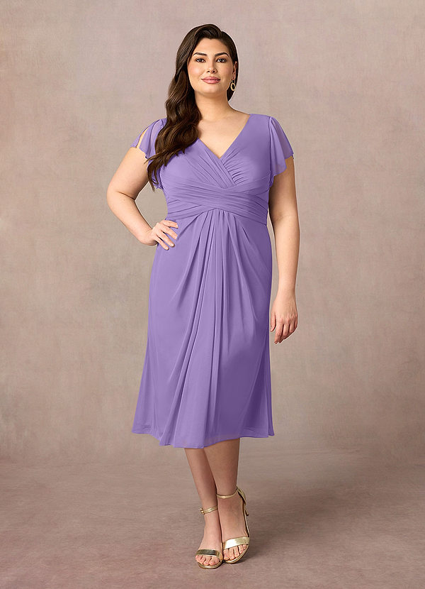 Azazie Vera Mother of the Brides Dresses Tahiti A-Line V-Neck Pleated Mesh Dress image1