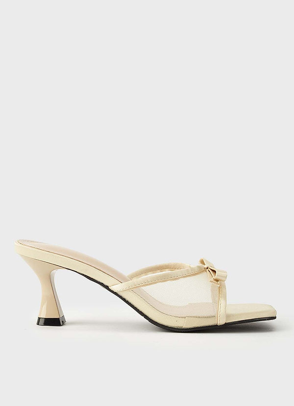 front Mesh Bow Kitten Heel Mules