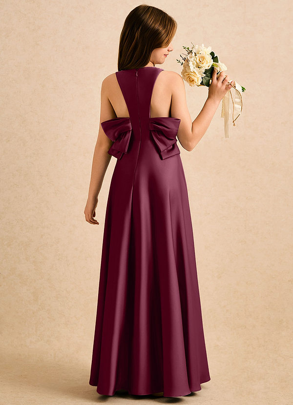 Azazie Nisha Girls Formal Blomsterpigekjoler A-Line Plisseret Stræk satin Gulv-længde Kjole image1