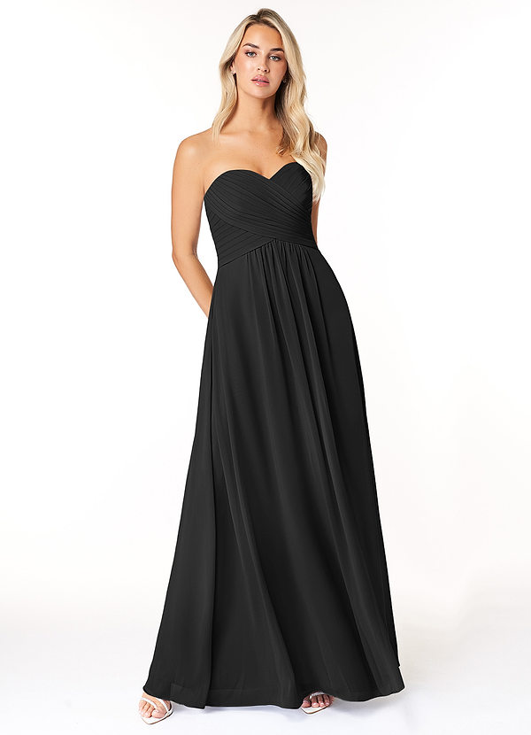 Azazie Yazmin Bridesmaid Dresses Black A-Line Sweetheart Neckline Chiffon Convertible Dress image1