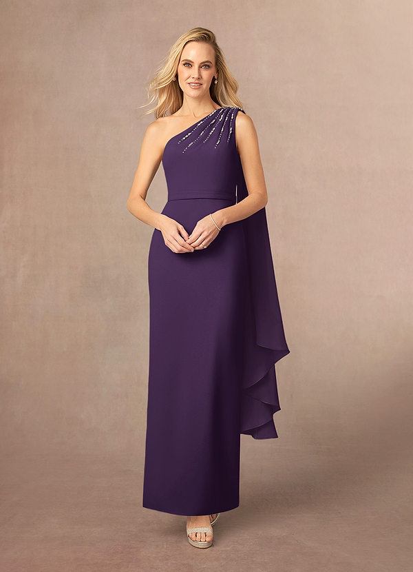 Azazie Gianna Mother of the Bride Dresses Plum One Shoulder Stretch Crepe Dress image1