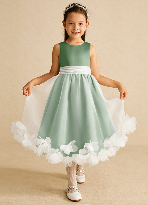Azazie Stardust Blumenkinder Kleider A-Linie ärmellos Organza Kleid Matcha image1