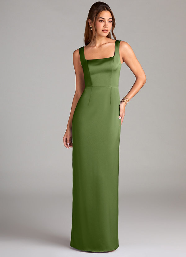 Azazie Flori Bridesmaid Dresses Juniper Sheath Side Slit Stretch Satin Dress image1