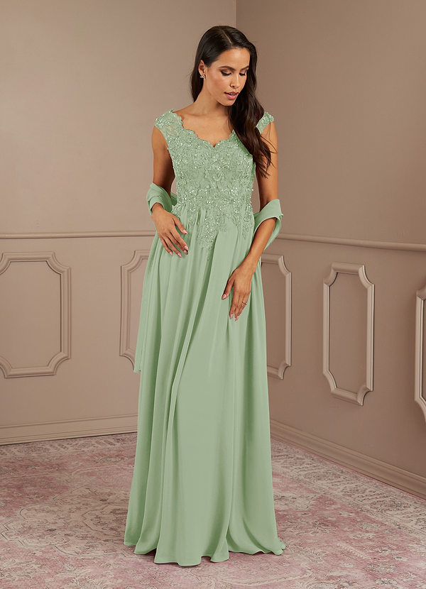 Azazie Amethyst Mother of the Brides Dresses Dusty Sage A-Line V-Neck Sequins Chiffon Dress image1