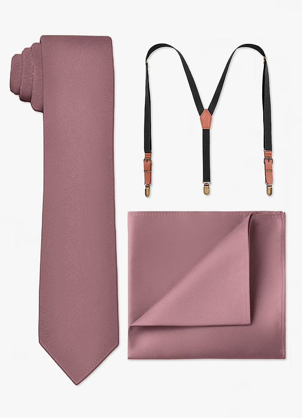 front Matching Skinny Tie & Pocket Square & Suspenders Set