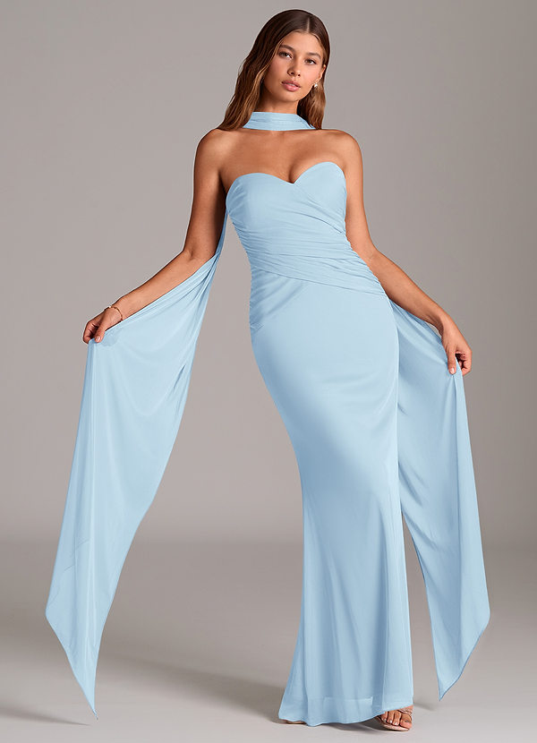 Azazie Katelyn Bruidsmeisjes Jurken Converteerbaar Jurk van Mesh met Kolom Strapless Hemelsblauw image1