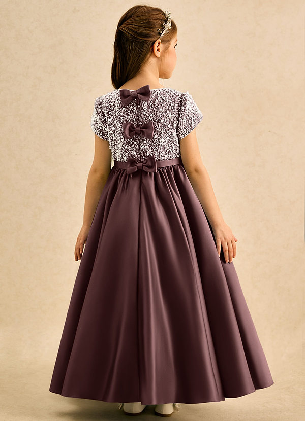 Azazie Cashew Sukienki dla dziewczynek sypiących kwiaty Suknia balowa z rękawami Matowy satynowy Długość kostki Sukienka image1