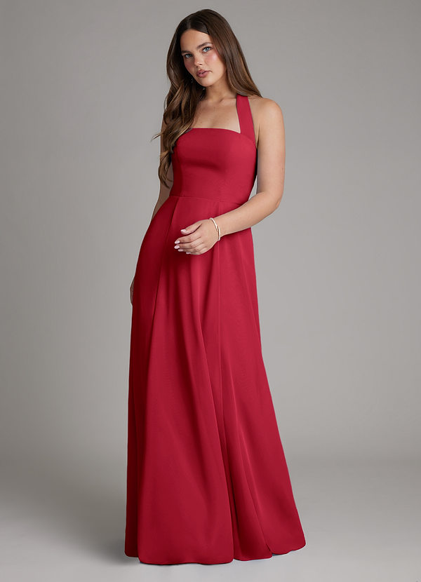 Azazie Irina Bridesmaid Dresses Scarlet A-Line Pleated Chiffon Dress image1