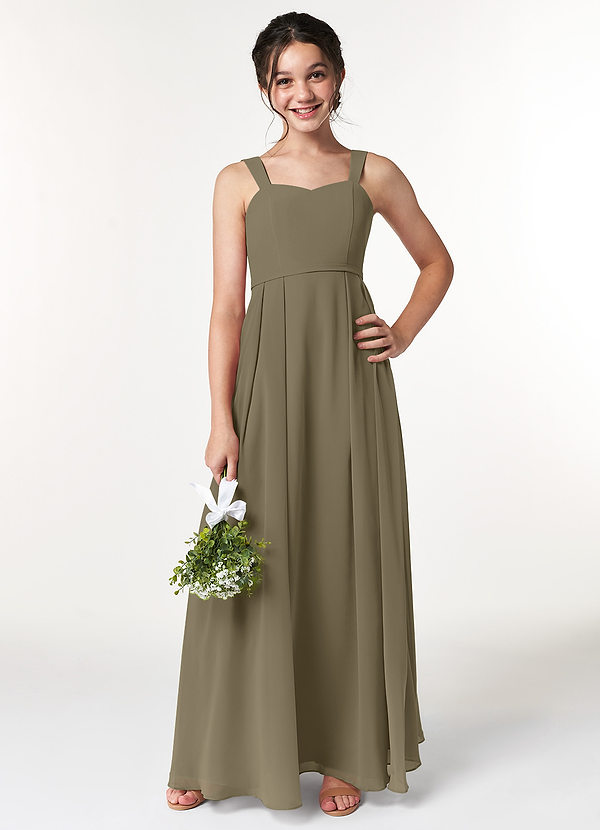 Azazie Simoan Junior Abito A-Line in Chiffon Scollo a Cuore Willow Green image1