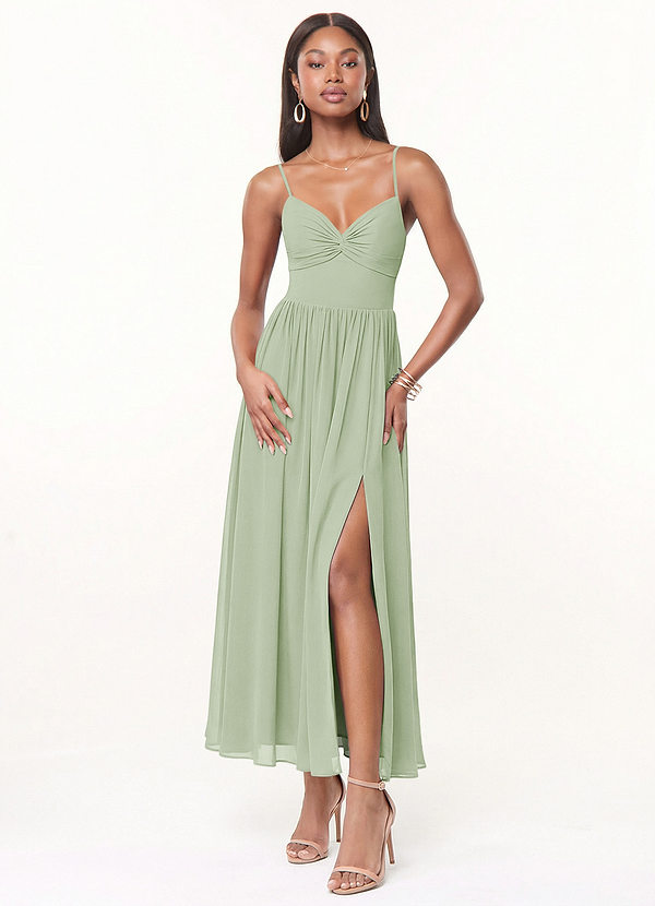 Azazie Zeya 신부 들러리 드레스 A라인 주름진 쉬폰 발목 길이 드레스 image1