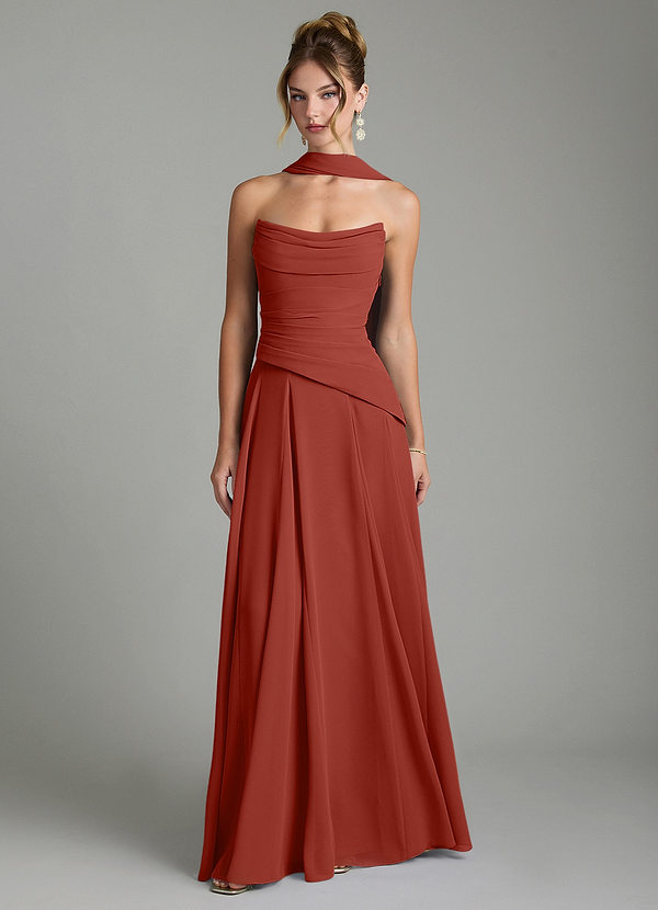 Azazie Gabriela Bridesmaid Dresses Terracotta A-Line Corset Chiffon Dress image1