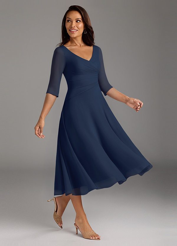 Azazie Durant Vestidos de Madre de la Novia Vestido de Azul Marino Oscuro de Gasa de Corte En A con Plisado image1