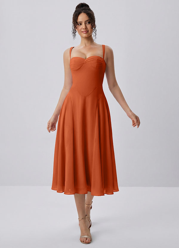 Huguette Oxido Vestido midi de gasa con escote corazón y cordones image1