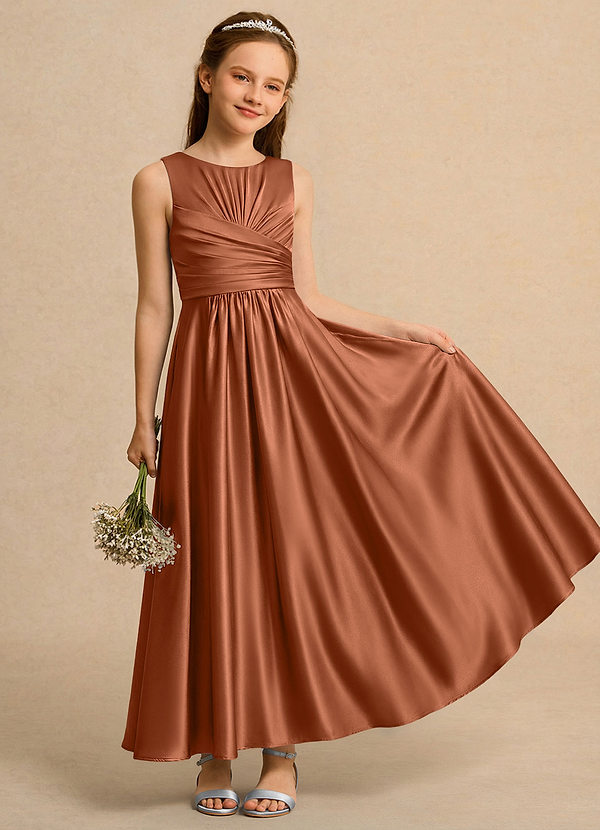 Azazie Ducky Girls Formal Klänningar för brudeflicka Klä A-Line i Stretch Satin Plisserad image1